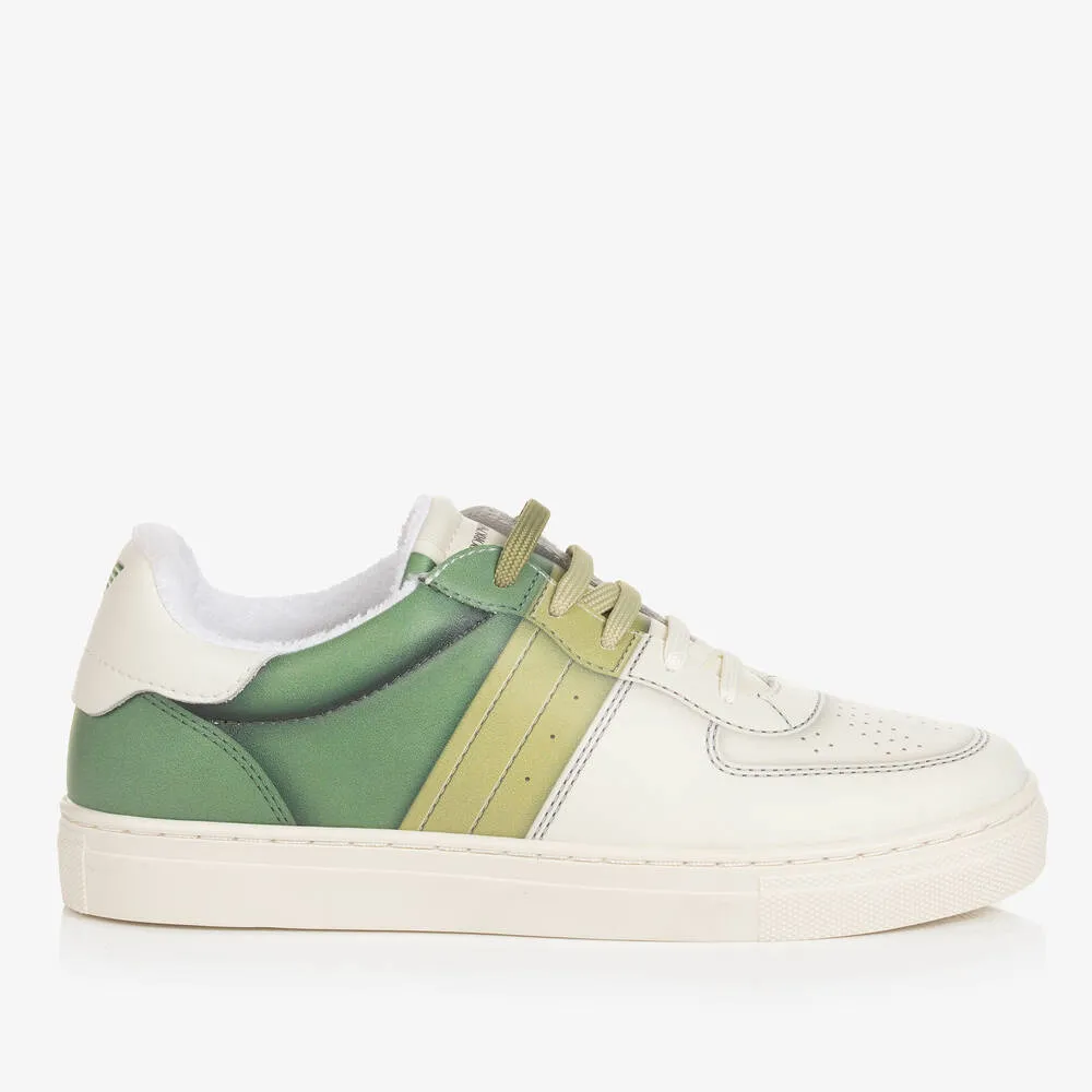 Teen Ivory & Green Lace-Up Trainers