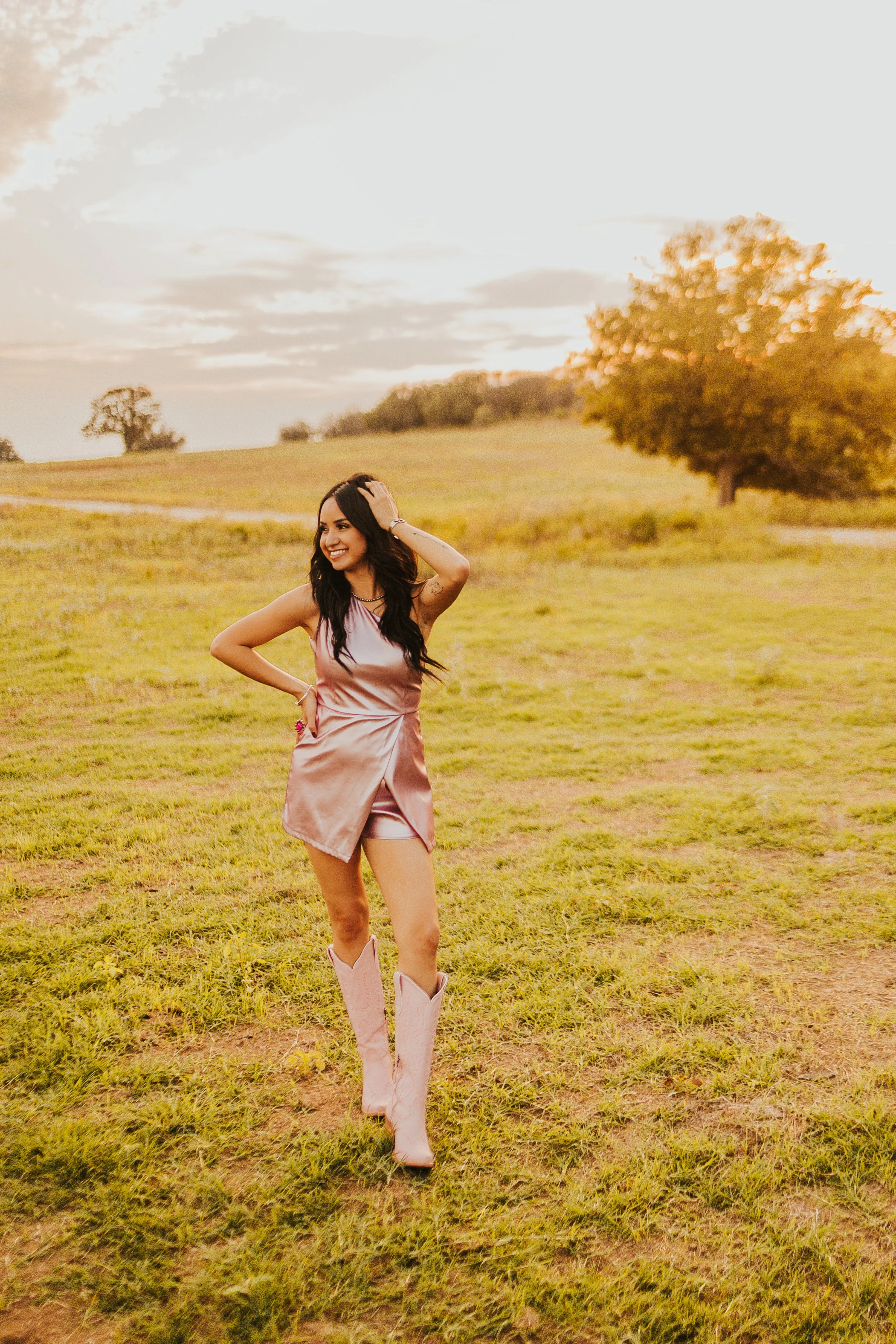 The Andee Romper in Metallic Pink