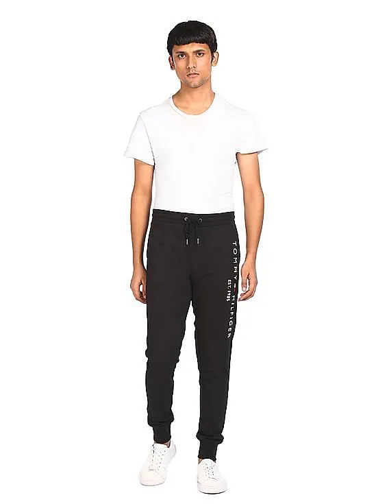 Tommy Hilfiger Men Black Mid Rise Brand Embroidered Joggers