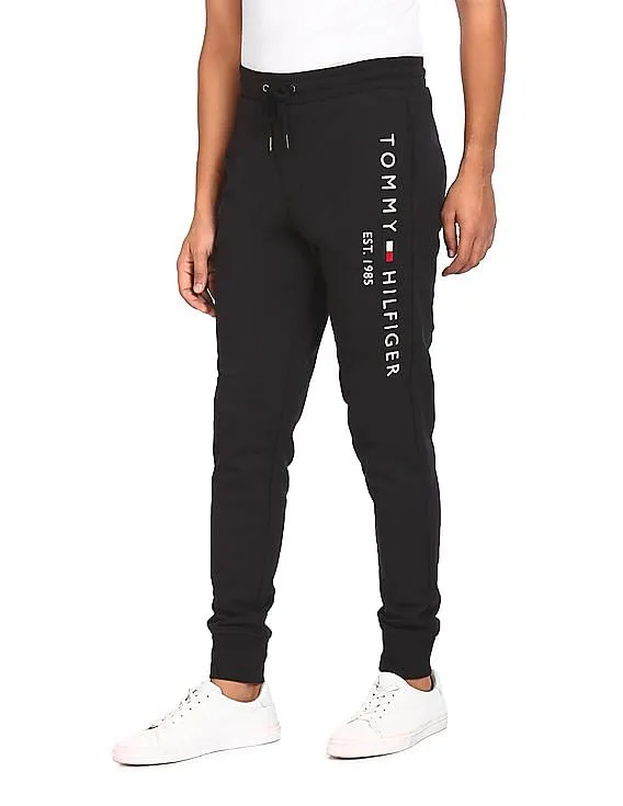 Tommy Hilfiger Men Black Mid Rise Brand Embroidered Joggers