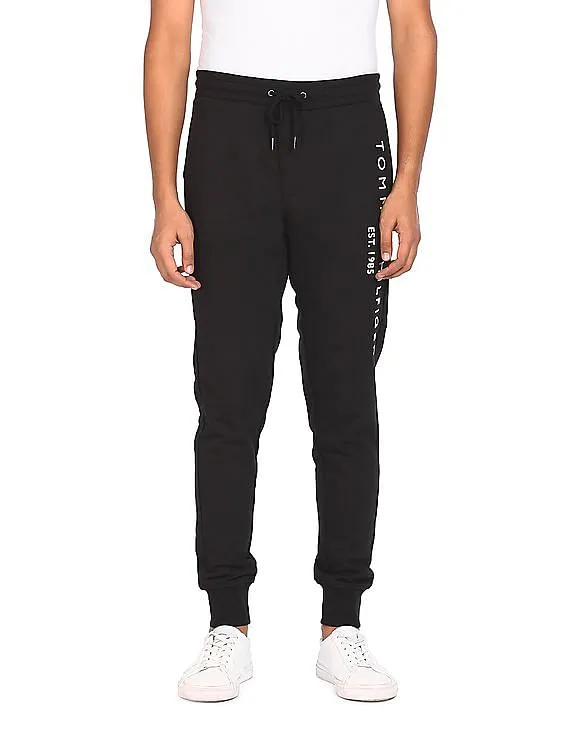 Tommy Hilfiger Men Black Mid Rise Brand Embroidered Joggers