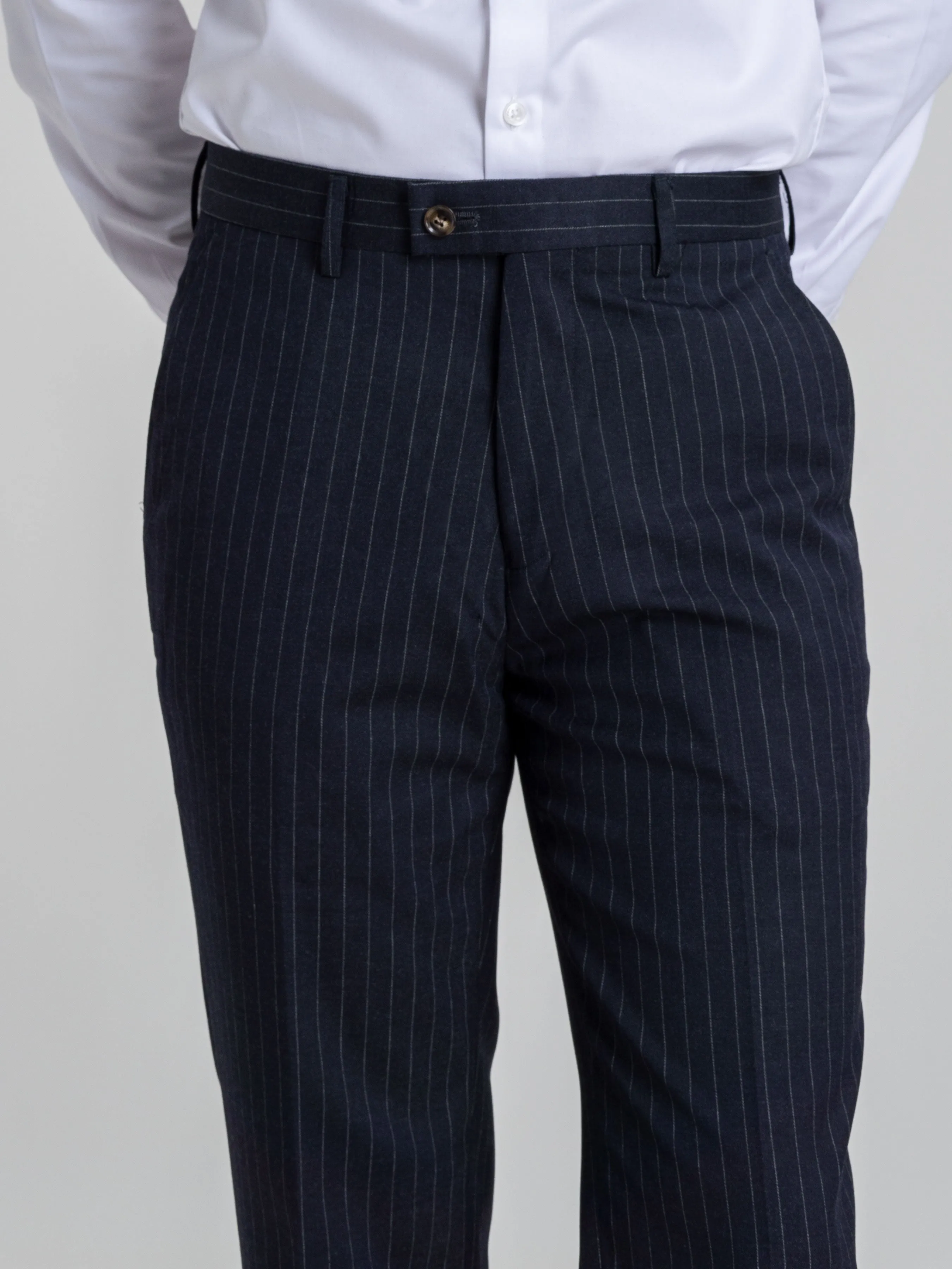 Trousers With Belt Loop - Navy Blue Pinstripes (Stretchable)