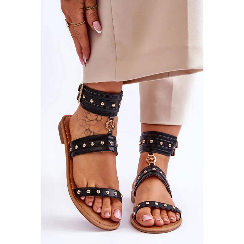 Unique Women's Sandals With Studs Black Selina