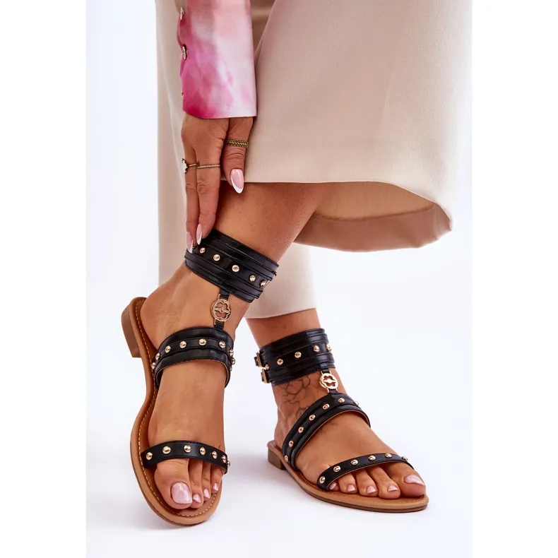 Unique Women's Sandals With Studs Black Selina