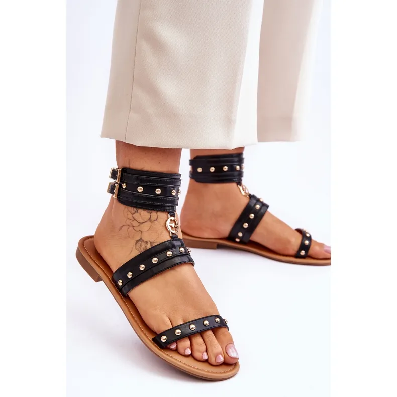 Unique Women's Sandals With Studs Black Selina