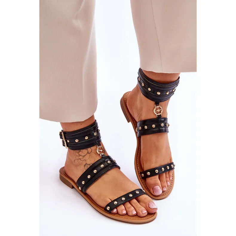 Unique Women's Sandals With Studs Black Selina