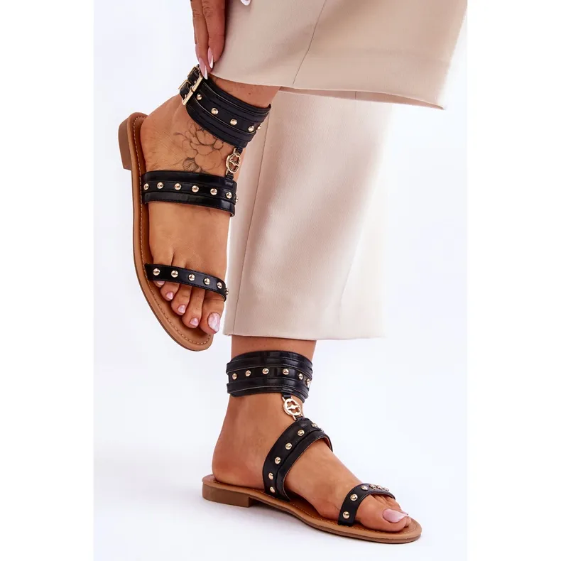 Unique Women's Sandals With Studs Black Selina