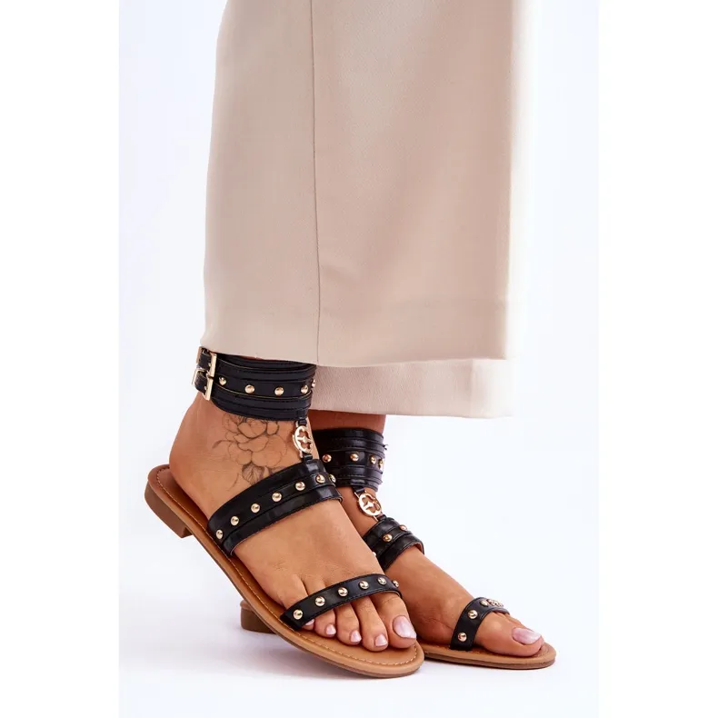 Unique Women's Sandals With Studs Black Selina