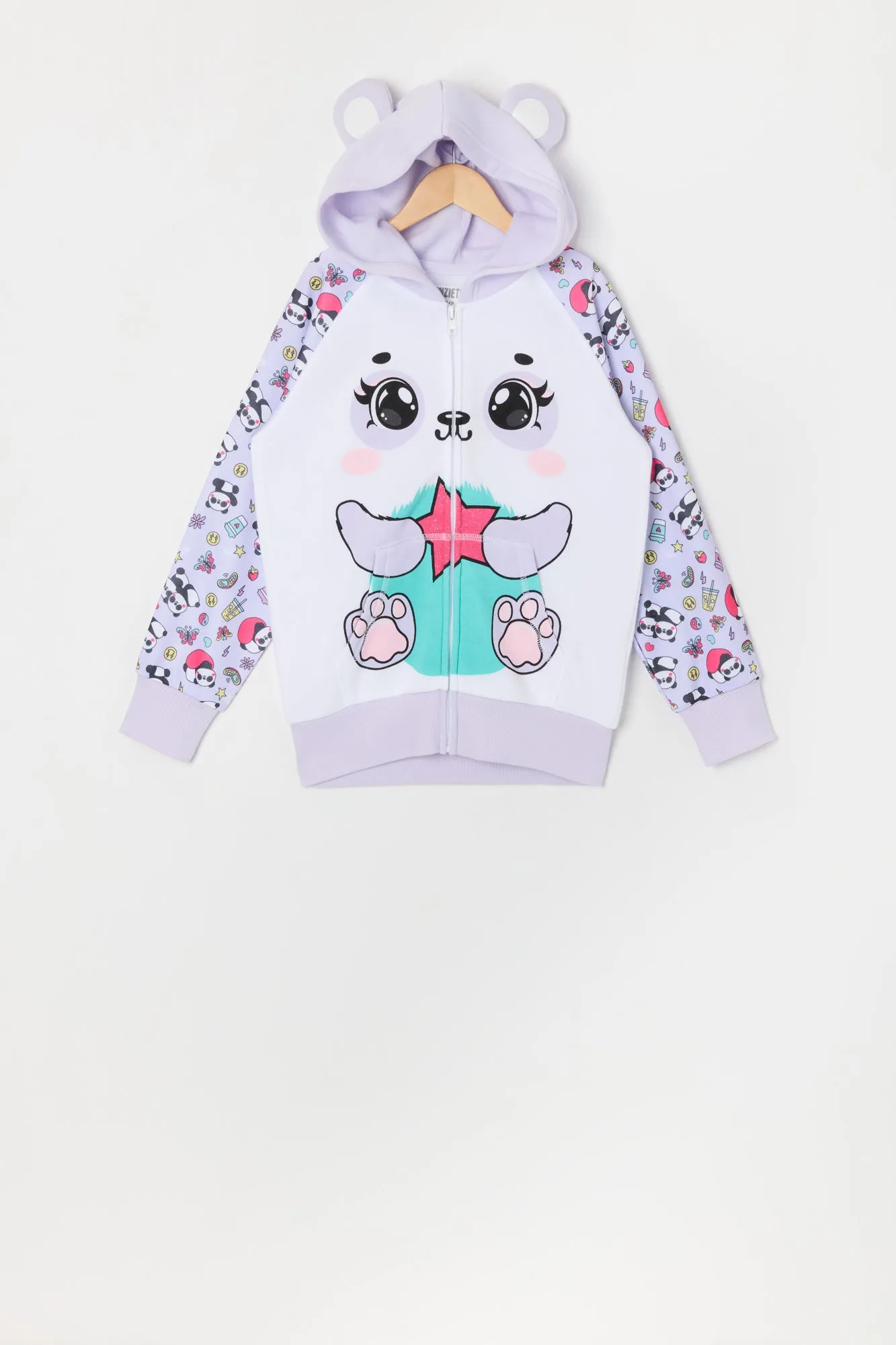 Urban Kids Girls Star Panda Zip-Up Character Hoodie