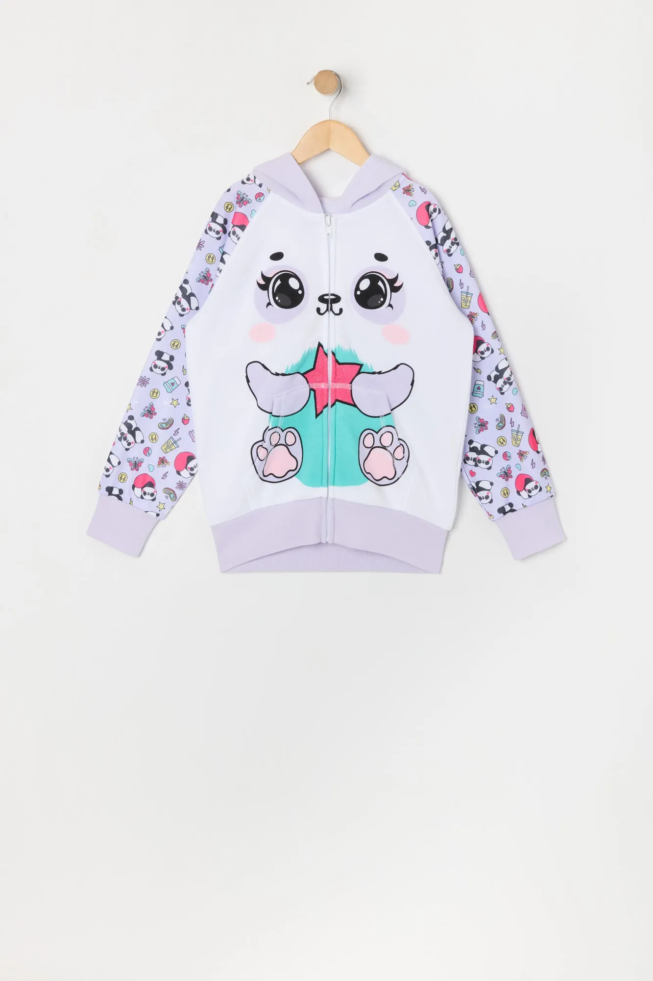 Urban Kids Girls Star Panda Zip-Up Character Hoodie