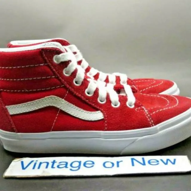 Vans sk8 hi red white canvas suede skate shoe youth sz 2