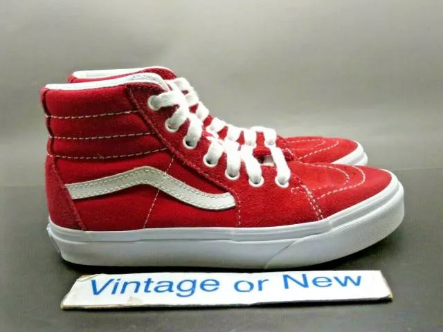 Vans sk8 hi red white canvas suede skate shoe youth sz 2