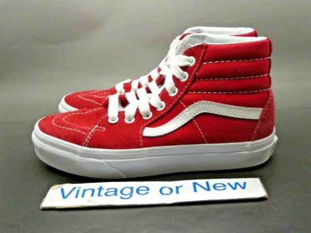 Vans sk8 hi red white canvas suede skate shoe youth sz 2