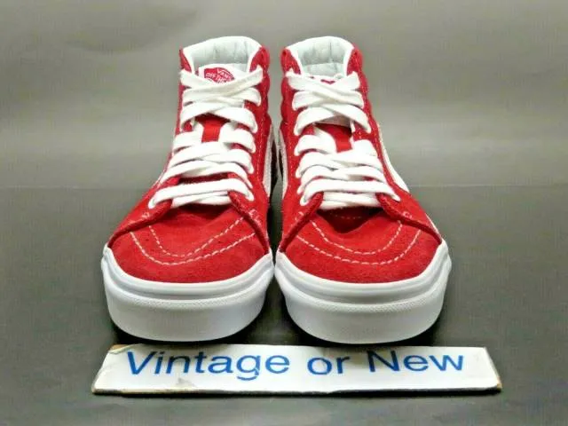 Vans sk8 hi red white canvas suede skate shoe youth sz 2