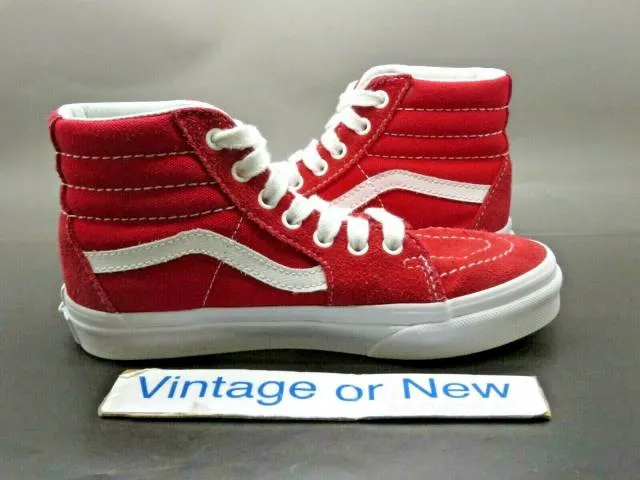 Vans sk8 hi red white canvas suede skate shoe youth sz 2