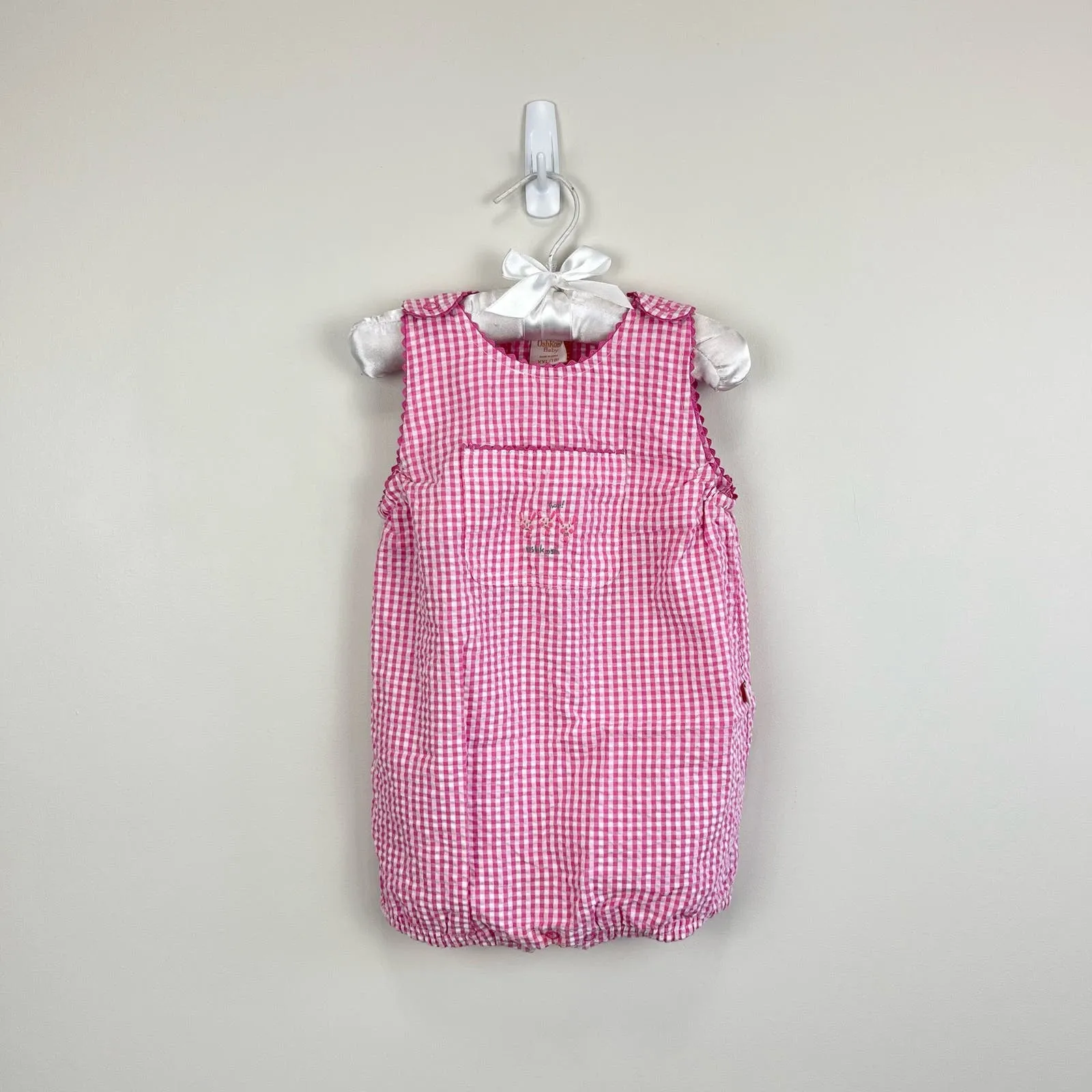 Vintage OshKosh B'gosh Pink Plaid Bunny Romper 18 Months