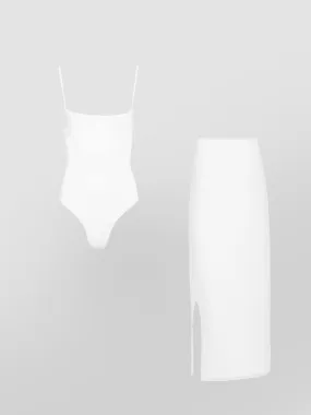 White Swimsuit & Skirt Bundle