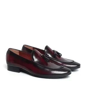 Wine Leather Apron Toe Tassel Slip-On Shoes By Brune & Bareskin