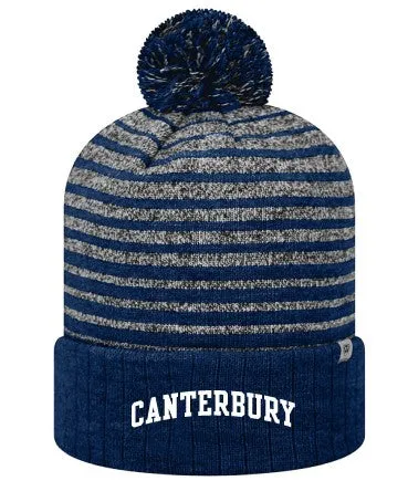 Winter Hat Pompom Grey and Blue Stripe