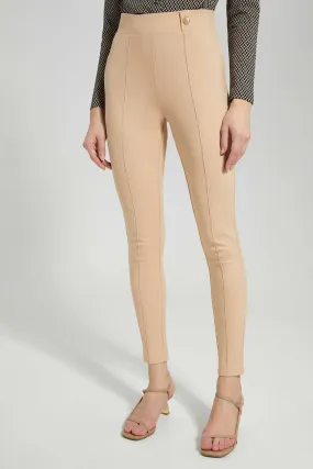 Women Beige Embellished Leggings