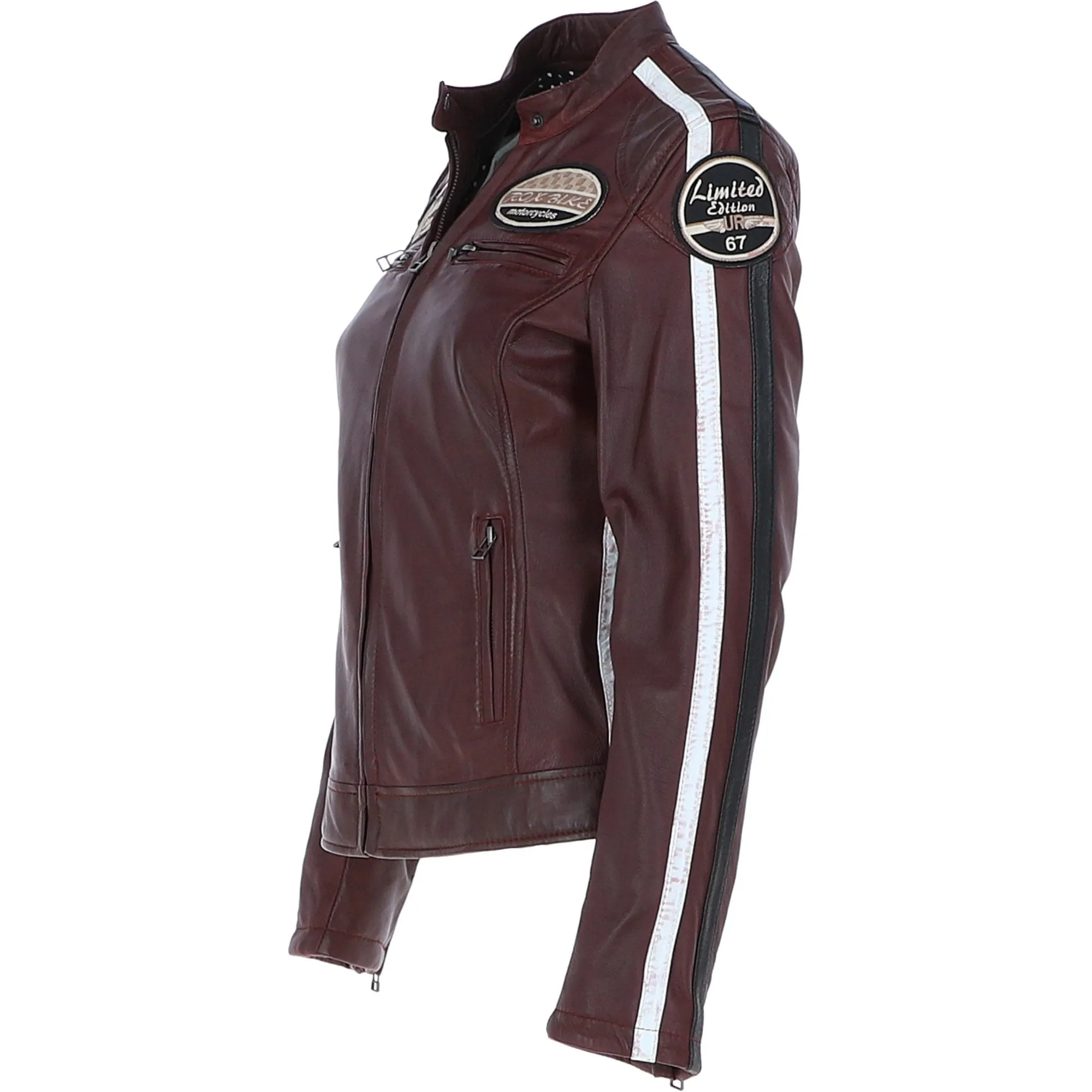 Women's Fashion Leather Biker Style Jacket Bordeaux: 1133