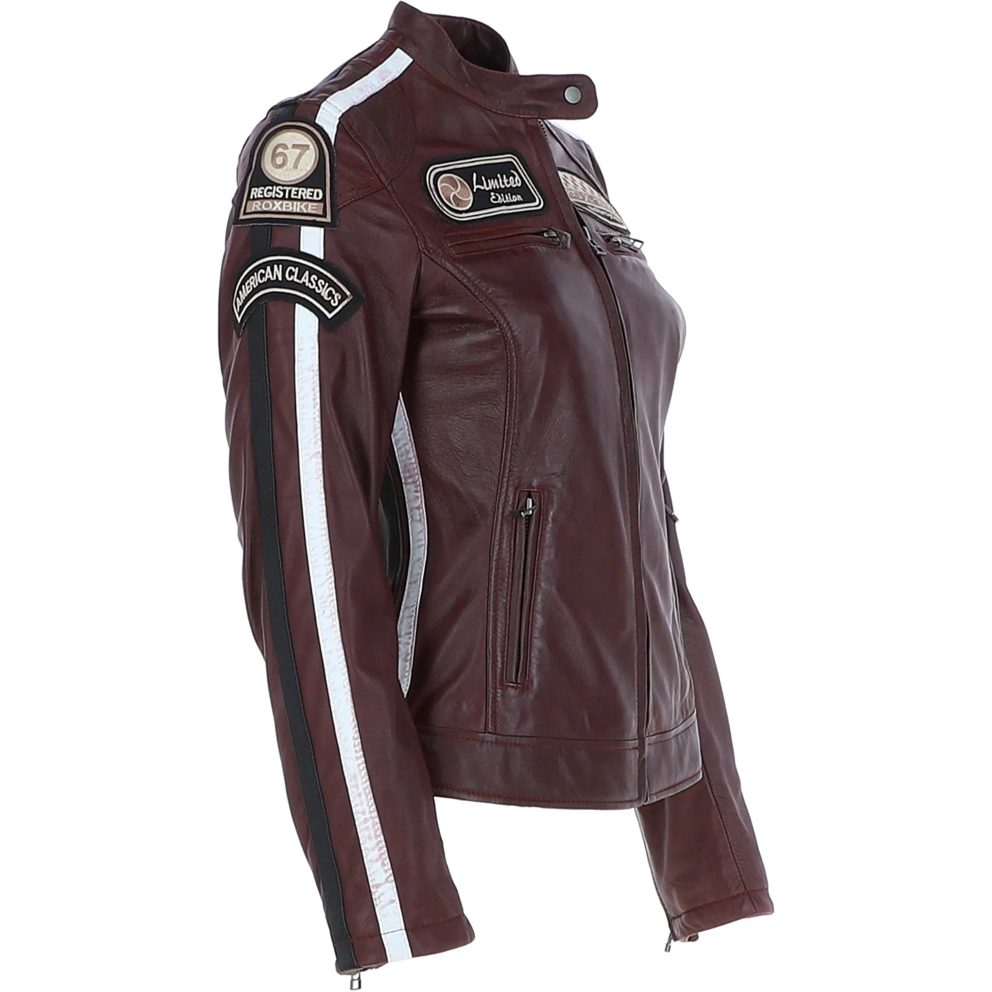 Women's Fashion Leather Biker Style Jacket Bordeaux: 1133