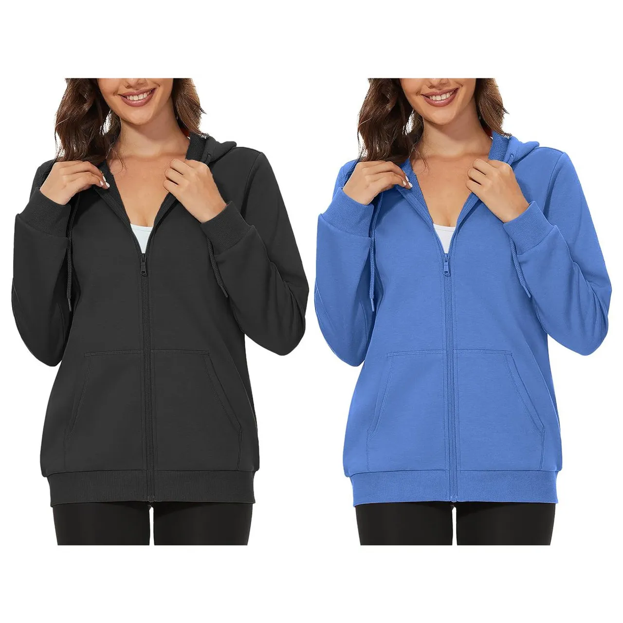 Women's Ultra-Soft Fleece-Lined Full Zip-up Hoodie (2-Pack)