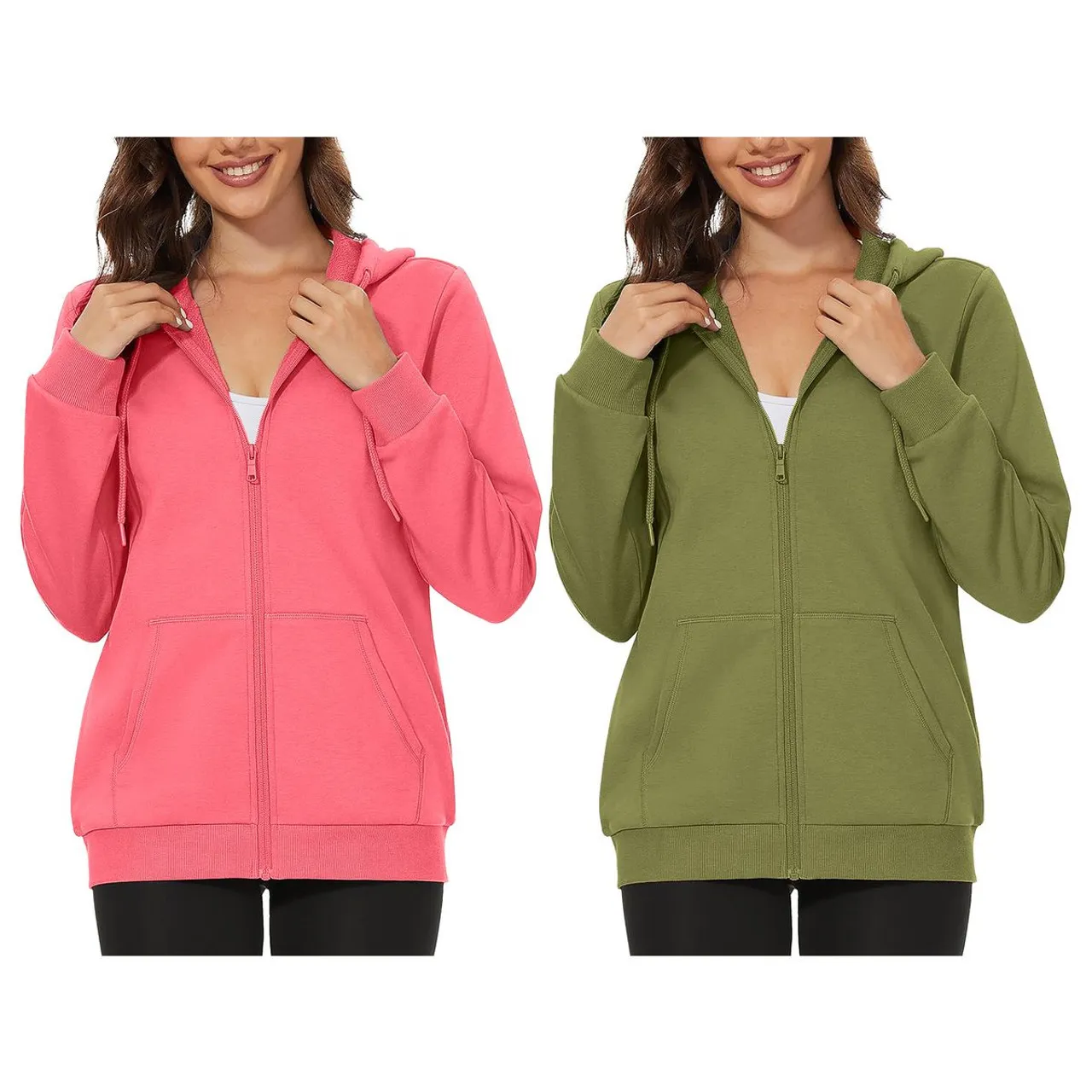 Women's Ultra-Soft Fleece-Lined Full Zip-up Hoodie (2-Pack)