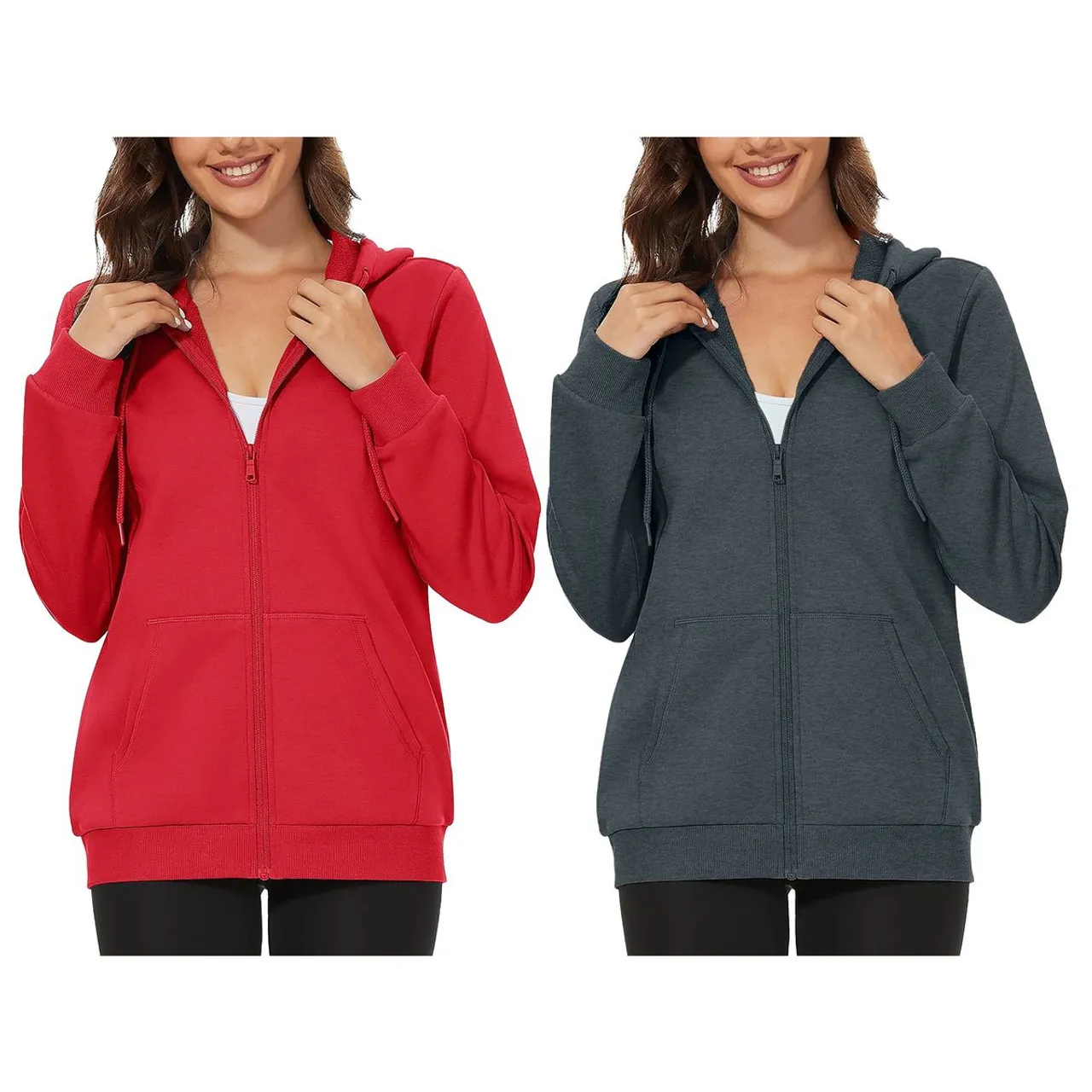 Women's Ultra-Soft Fleece-Lined Full Zip-up Hoodie (2-Pack)