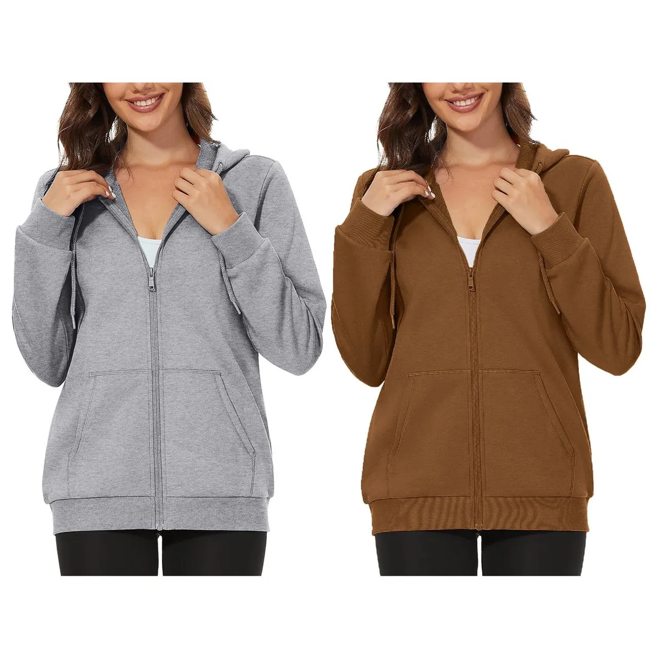 Women's Ultra-Soft Fleece-Lined Full Zip-up Hoodie (2-Pack)