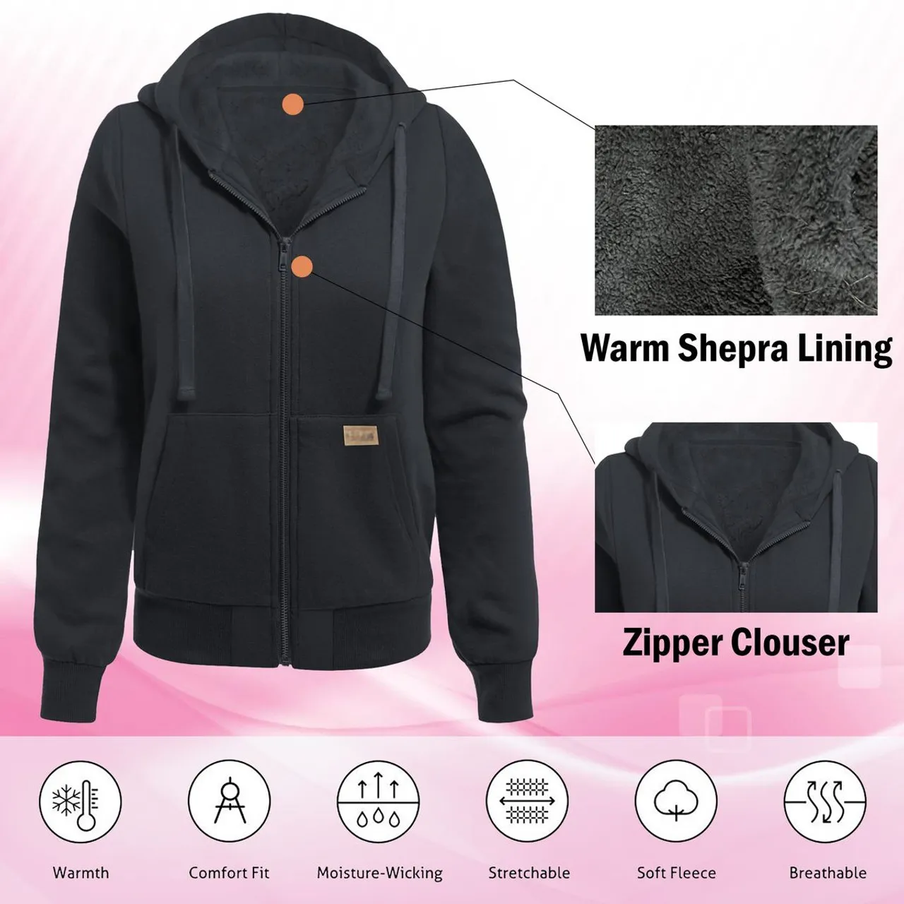 Women's Ultra-Soft Fleece Sherpa-Lined Zip-up Hoodie