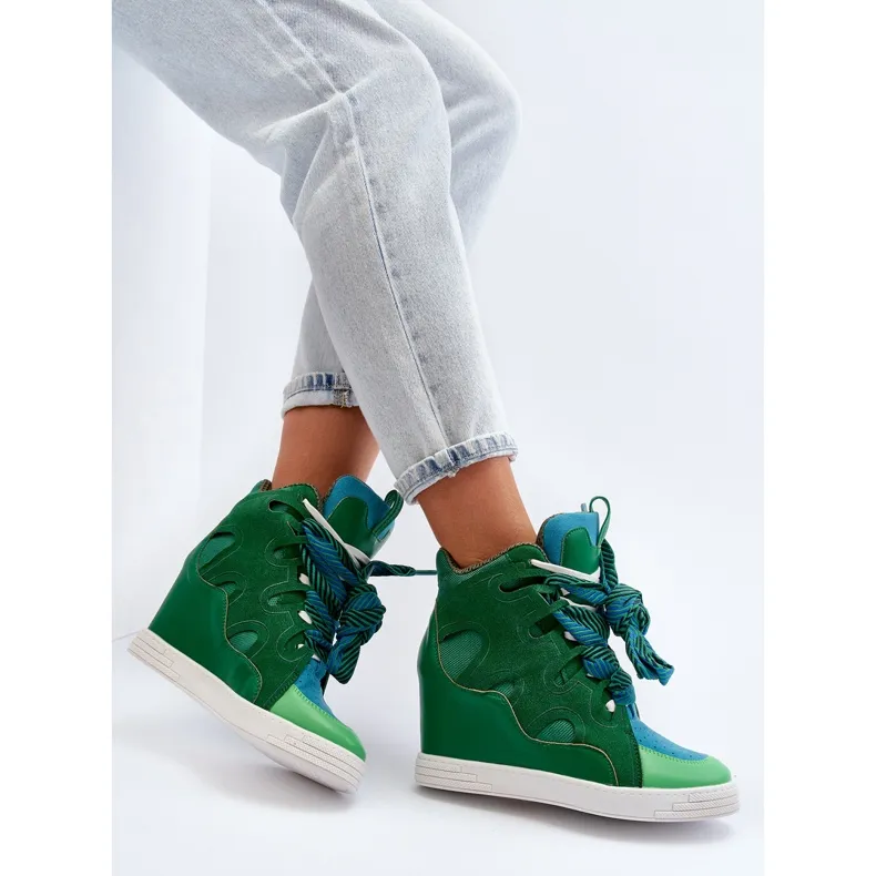 Women's Wedge Sneakers Green Leoppa