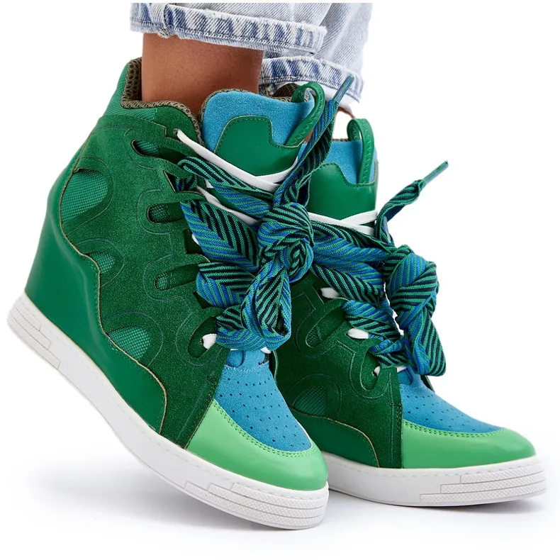 Women's Wedge Sneakers Green Leoppa