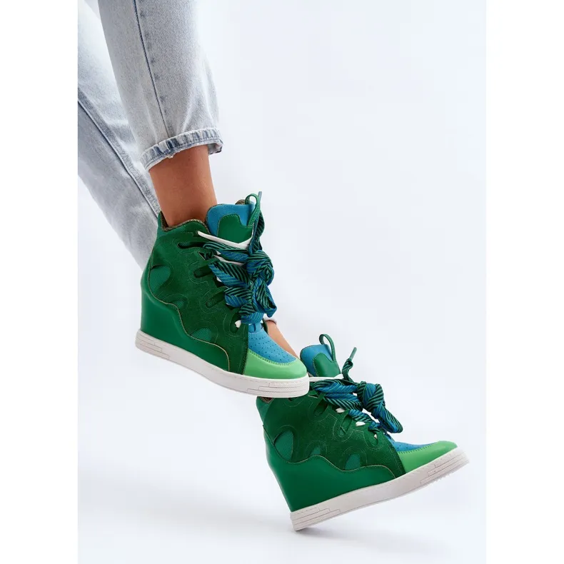 Women's Wedge Sneakers Green Leoppa