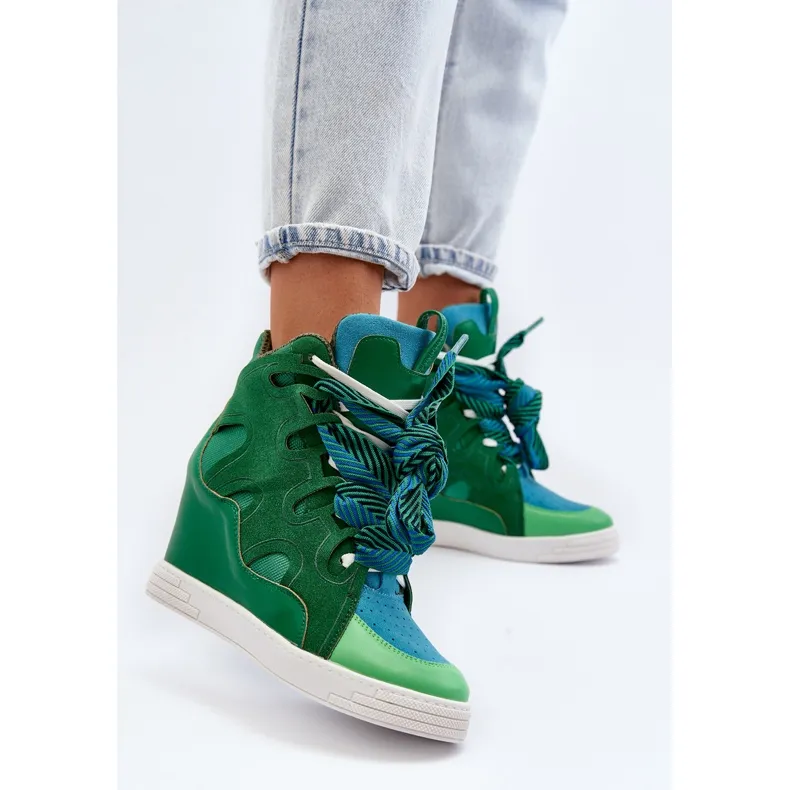 Women's Wedge Sneakers Green Leoppa