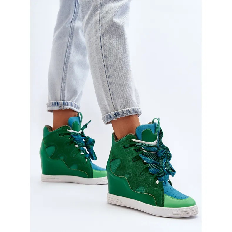 Women's Wedge Sneakers Green Leoppa