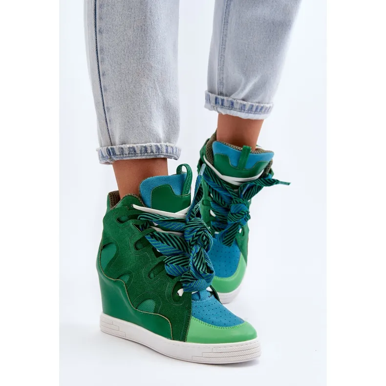 Women's Wedge Sneakers Green Leoppa