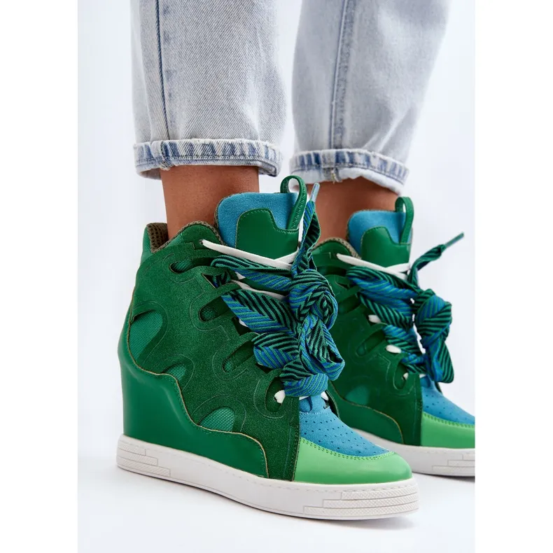 Women's Wedge Sneakers Green Leoppa