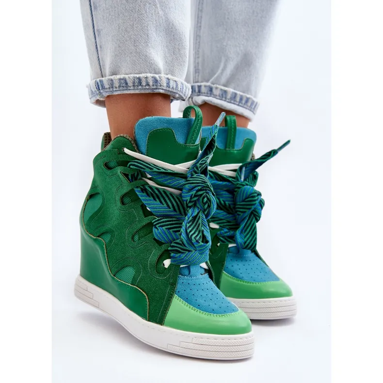 Women's Wedge Sneakers Green Leoppa