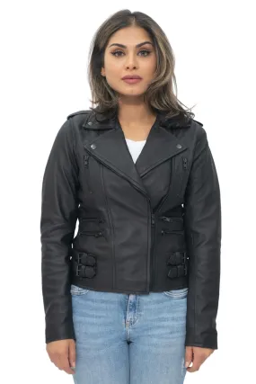 Womens Leather Vintage Brando Biker Jacket-Orlando