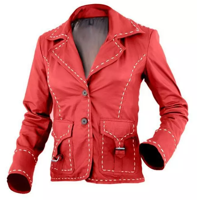 Women's Premium Leather Jacket - Red With White Border