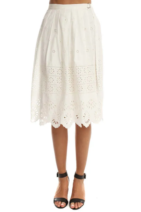 Wrapped Eyelet Skirt - White