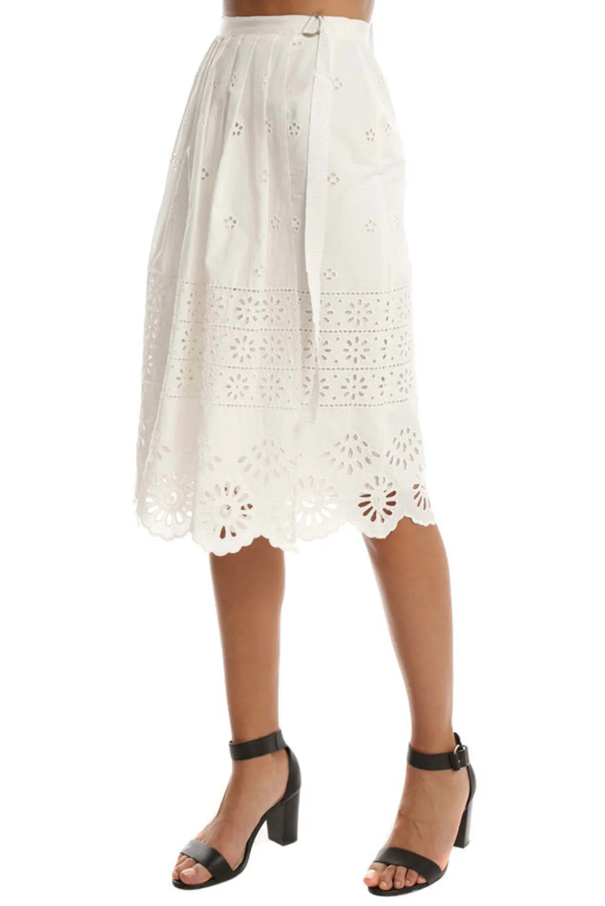 Wrapped Eyelet Skirt - White