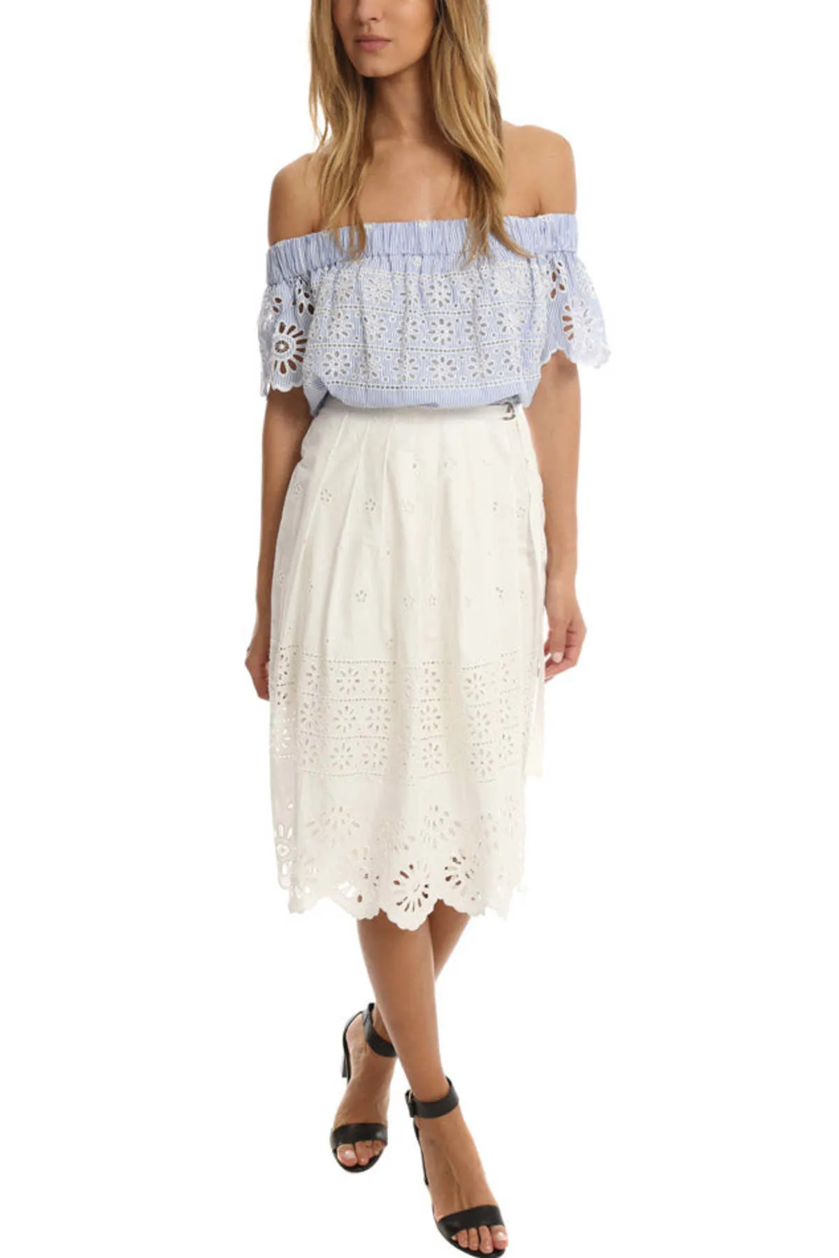 Wrapped Eyelet Skirt - White